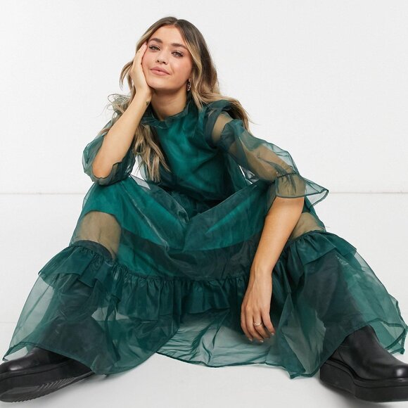 Sister Jane Organza Maxi Smock Dress, Green, XS / S - Picture 4 of 11